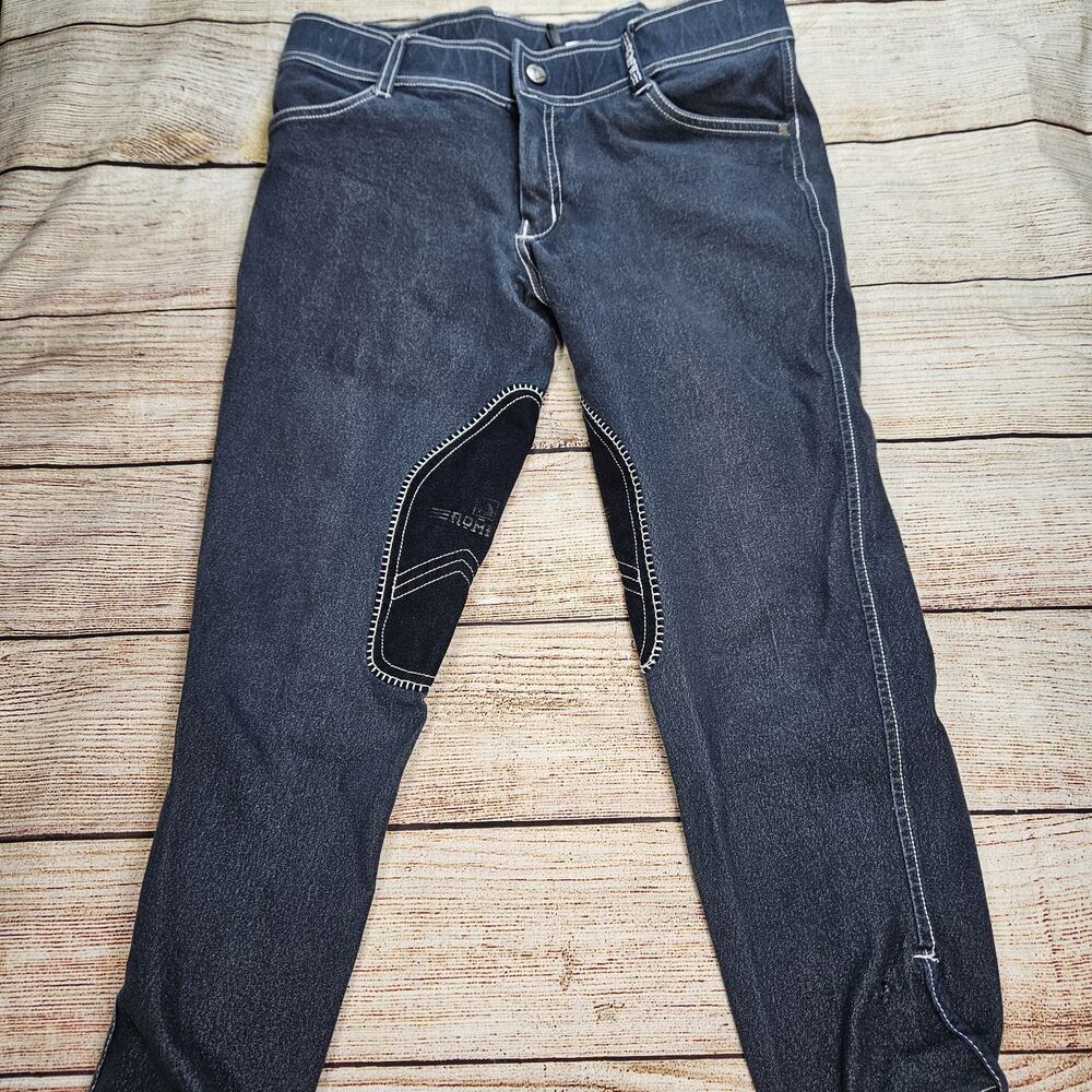 Romfh Breeches Girls Size 16 Denim Equestrian Horse Riding Knee Patch Pants